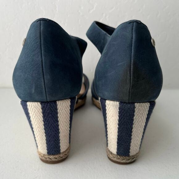Ugg Atasha Striped Espadrille Wedge Sandals Nubuck Leather Size 10 Blue Nautical - Picture 12 of 13